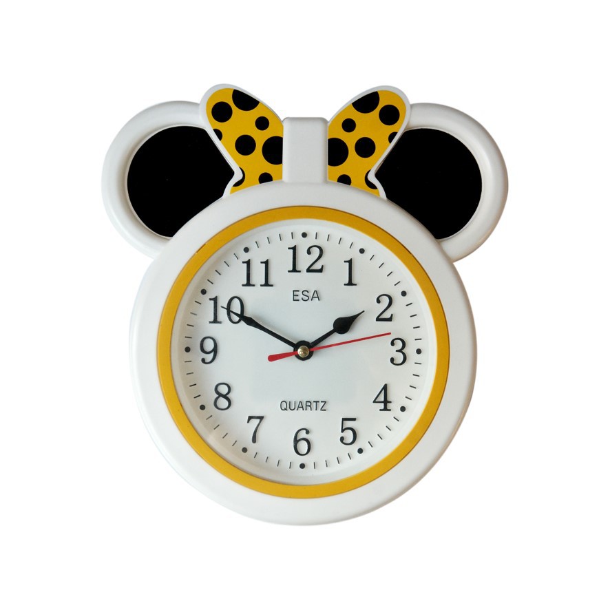 Jam Dinding Anak Bentuk Kepala Mickey Minnie Mouse 23cm Free Baterai