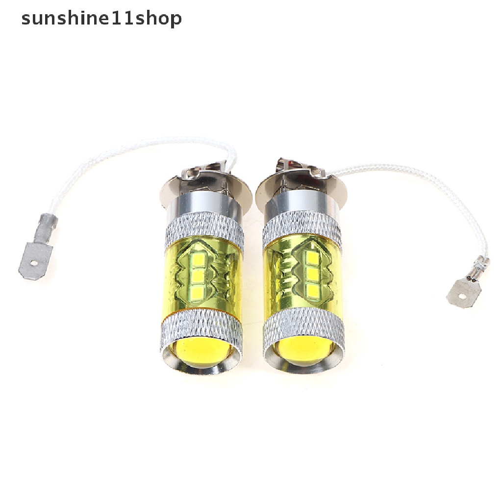 Sho 2pcs Lampu Kabut LED 12-24V H3 80W 16 SMD Warna Kuning High Power N