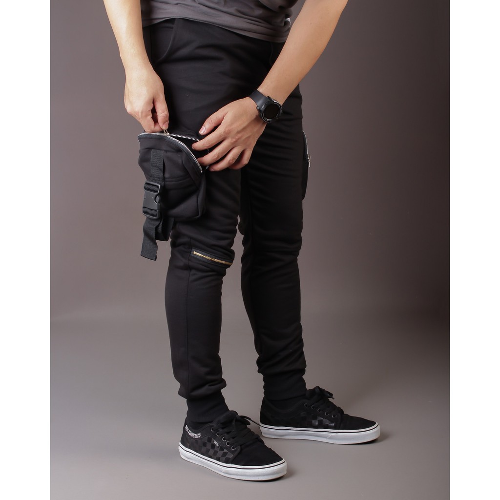 Jogger trackpant denimpant hypebeast street war denik hiyam ripped list putih zipper