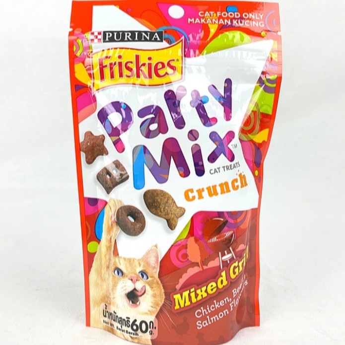 party mix snack kucing 60g / cemilan kucing - rasa mixed grill (merah)