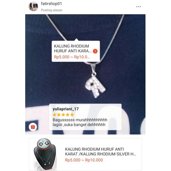 KALUNG RHODIUM HURUF ANTI KARAT /KALUNG RHODIUM SILVER HURUF ANTI KARAT JENIS RANTAI OMEGA + GIFT