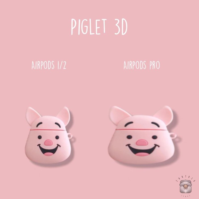 Airpods 1/2 Airpods Pro Airpods Case 3D Rubber + Strap Piglet - Airpods 1/2