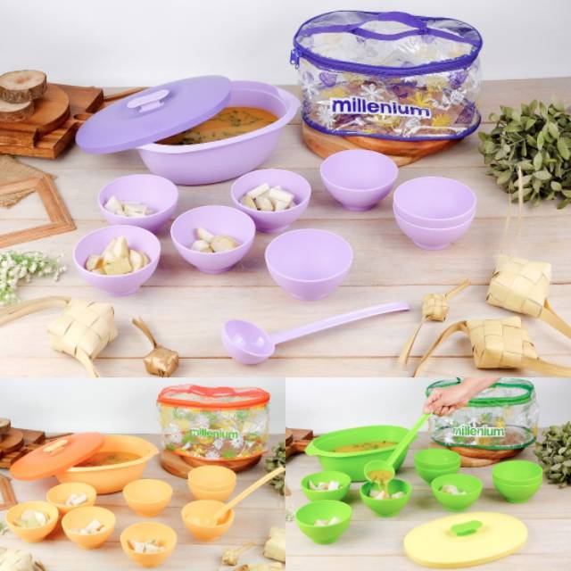 Millenium BOWL SET / Kotak Makanan wadah tempat sayur set mangkok sup mangkuk kecil centong