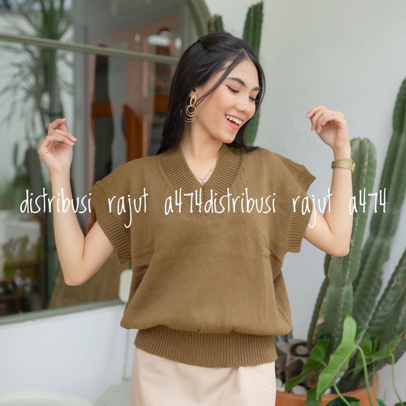 Tiara andini Vest Rajut Crop Tebal - Knit Vest - Rompi Rajut Crop Tebal DR a474