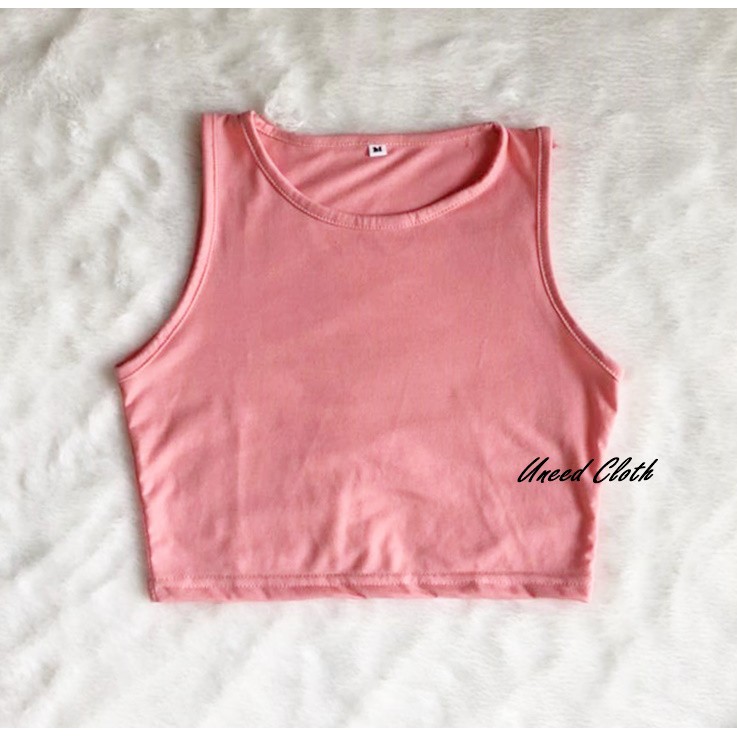 Uneed Cloth / TANKTOP WANITA POLOS / TENGTOP / TANKTOP JUMBO / CROP TANK / TANK TOP / LORY CROP TANK-Pink