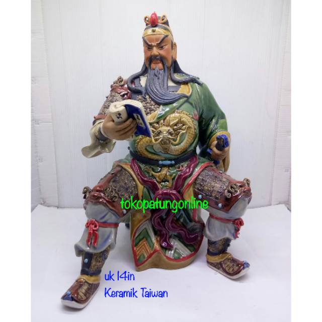 Patung Kwan Kong Keramik Duduk Import Taiwan