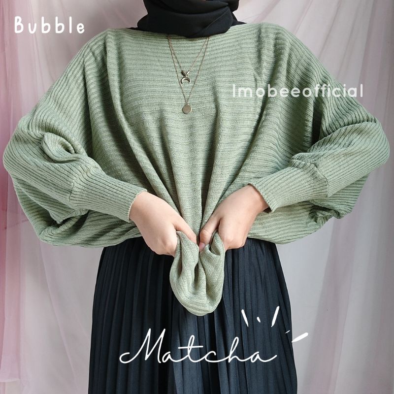 KNIT BATWING OVERSIZE // RAJUT BATWING LASPERAL // SWEATER RAJUT KALONG-BUBBLE Matcha