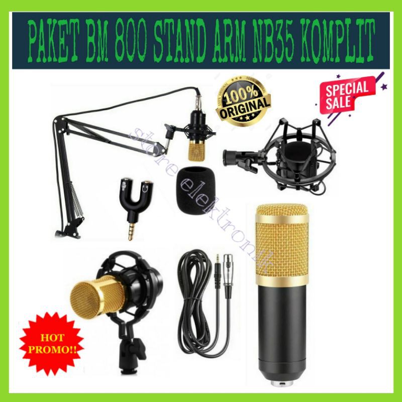 Paket Mic Condenser BM800 FULL AKSESORIS ARM Stand Mic Spiliter Grosir