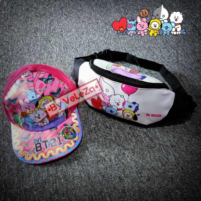 waistbag anak unisex kpop Karakter gratis topi - tas anak