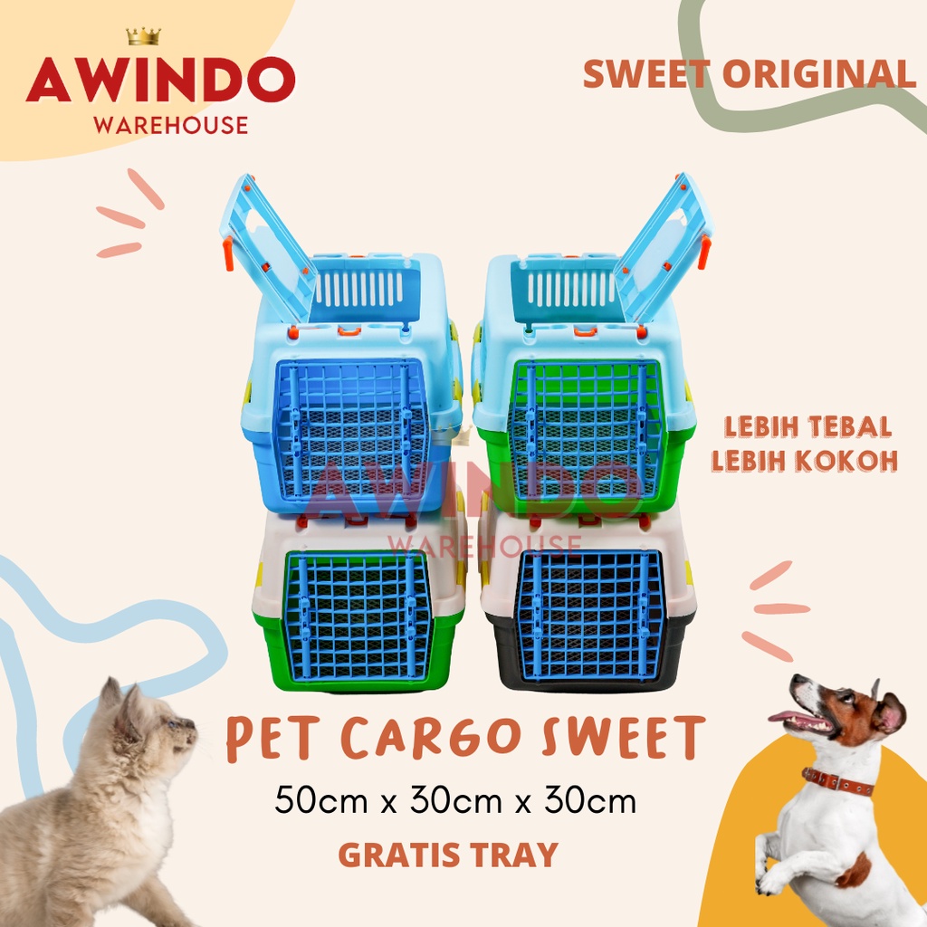 PET CARGO KUCING PLASTIK - Rumah Kandang Kargo Kucing Anjing Kelinci 50x35x35 Pet Carrier 2 Pintu