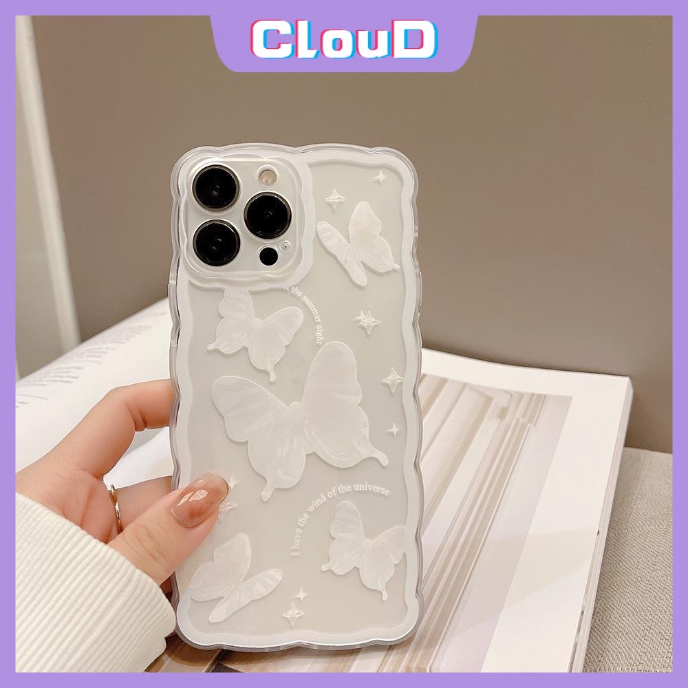 Butterfly Soft Case TPU Transparan Frame Gelombang Kupu-Kupu Untuk iPhone 11 Pro Max XR 12 13 Pro Max 7Plus 8Plus X XS Max 7 8 SE 2020 6 6S Plus