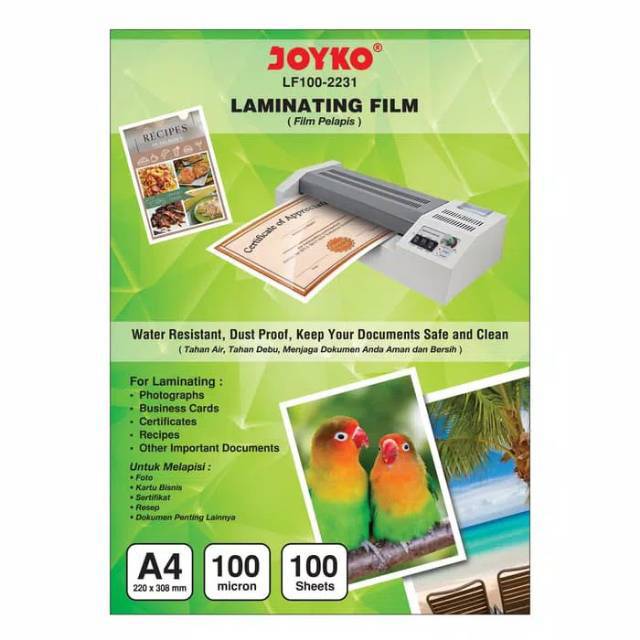 Plastik Laminating Film Joyko A4 100mc 100 Lembar