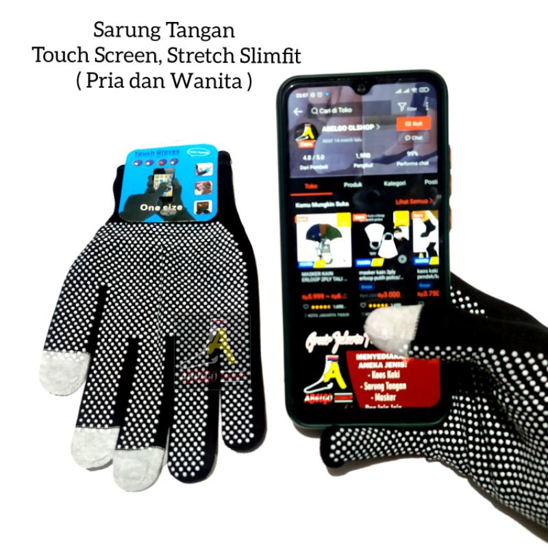 Sarung Tangan Touch Screen, Stretch Slimfit ( Pria dan Wanita )/sarung Tangan layar sentuh hitam anti slipp import