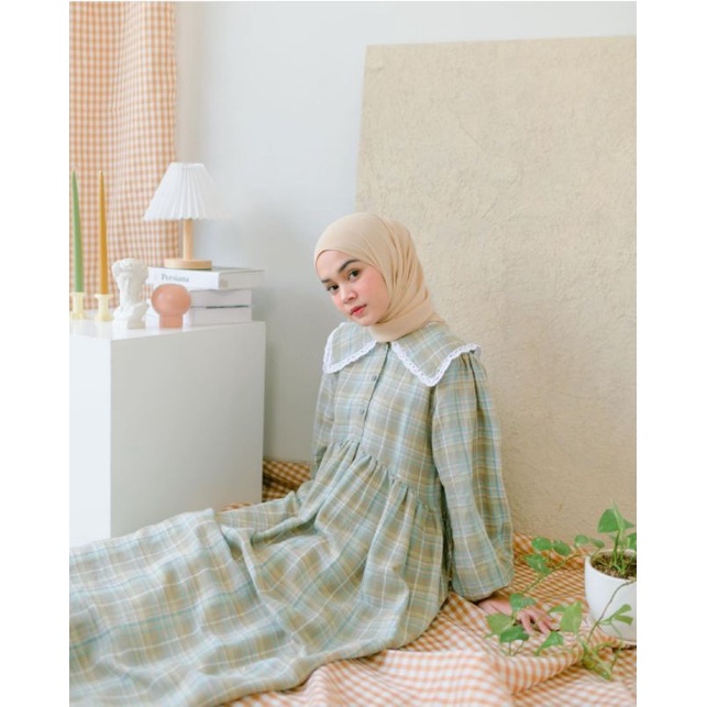 Sabine dress plaid olive haideeorlin daily PO kirim tgl 15 Juni
