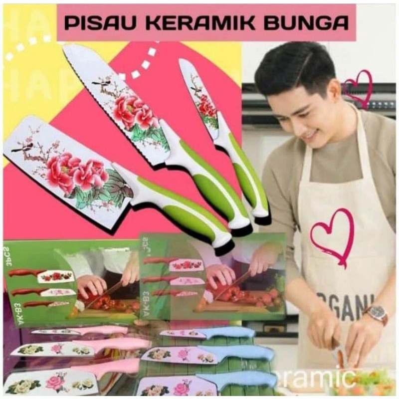 PISAU SET KERAMIK MOTIF BUNGA