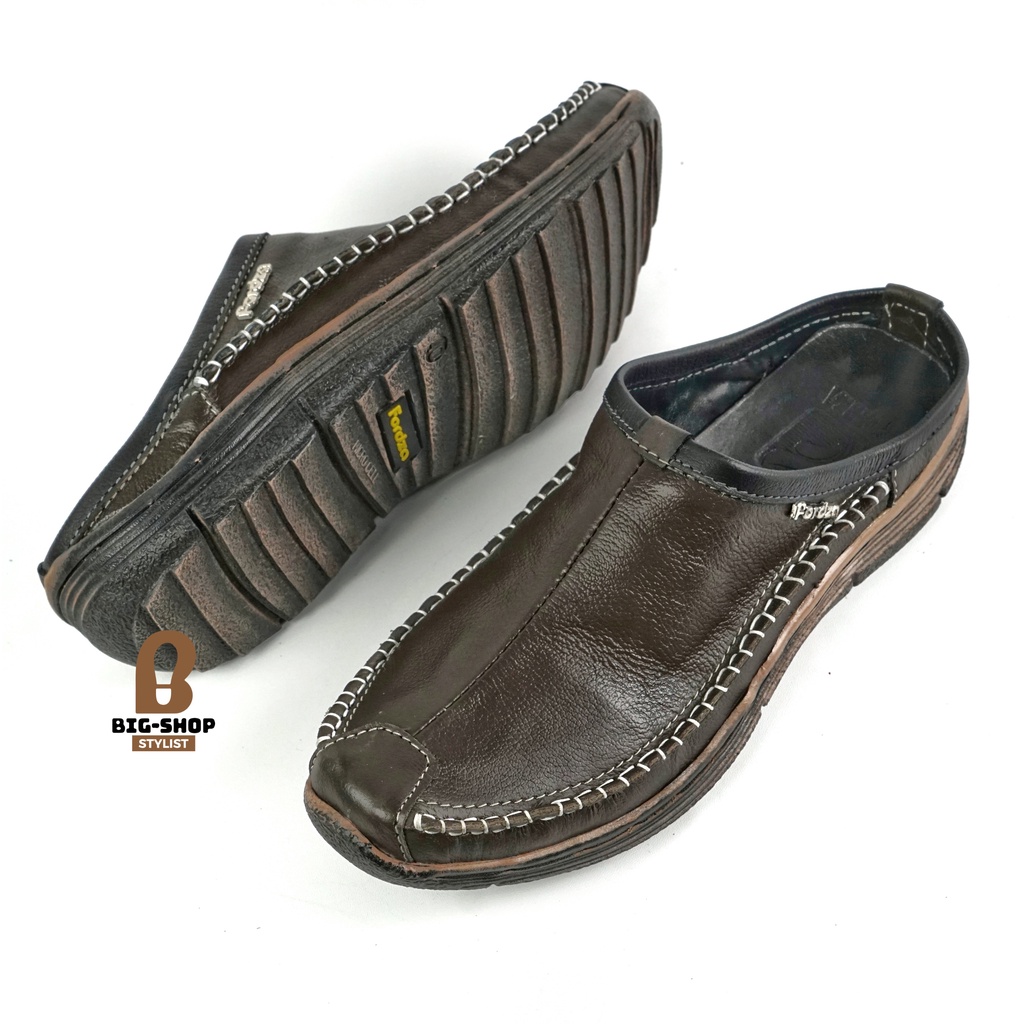 Sandal Pria Slop Kulit Asli BBS01 Outsole Karet Anti Slip