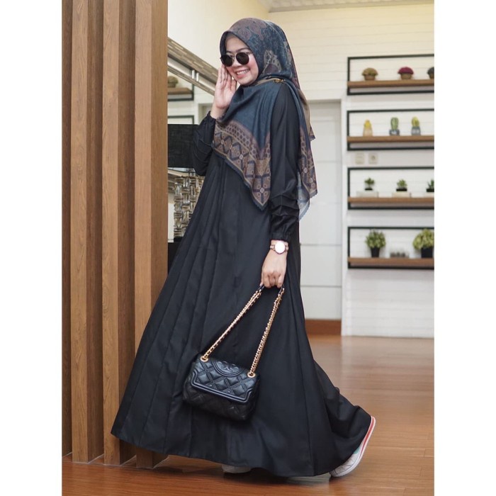 PREMIUM NAYLA DRESS BY GREENISM GAMIS SYARI POLOS TOYOBO - HITAM, M