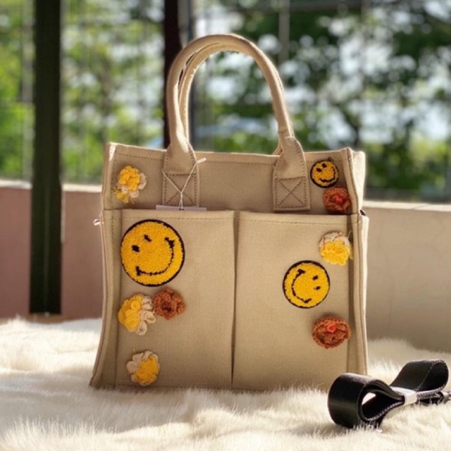 Tas Import Wanita Zara Smiley Tote Bag ORI