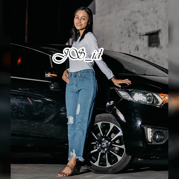 BOYFRIEND JEANS Wanita Non Stretch BF Jeans Ripped Sobek Wanita Kekinian Murah kode Neo