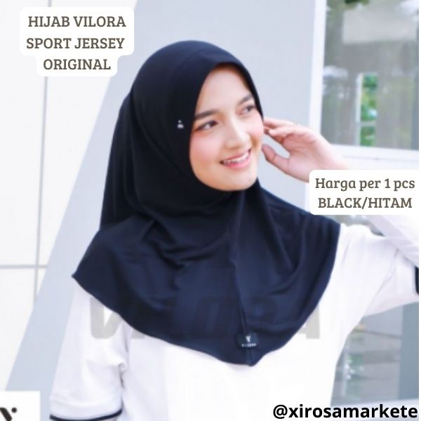 TOP BRANDS ORIGINAL HIJAB SPORT VILORA BLACK  VILORA SPORT VOLI/KERUDUNG JILBAB BERGO JERSEY PREMIUM