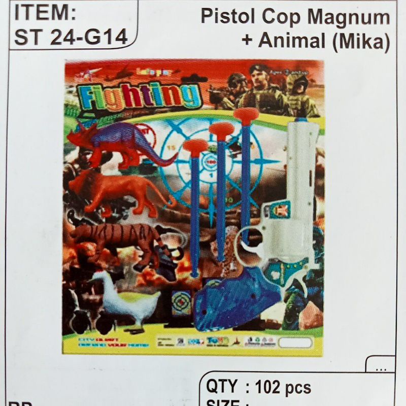 ST24-G14 Mainan Pistol Cop Magnum Sasaran Hewan Animal plastik 4 pc Kemasan Set Press Mika