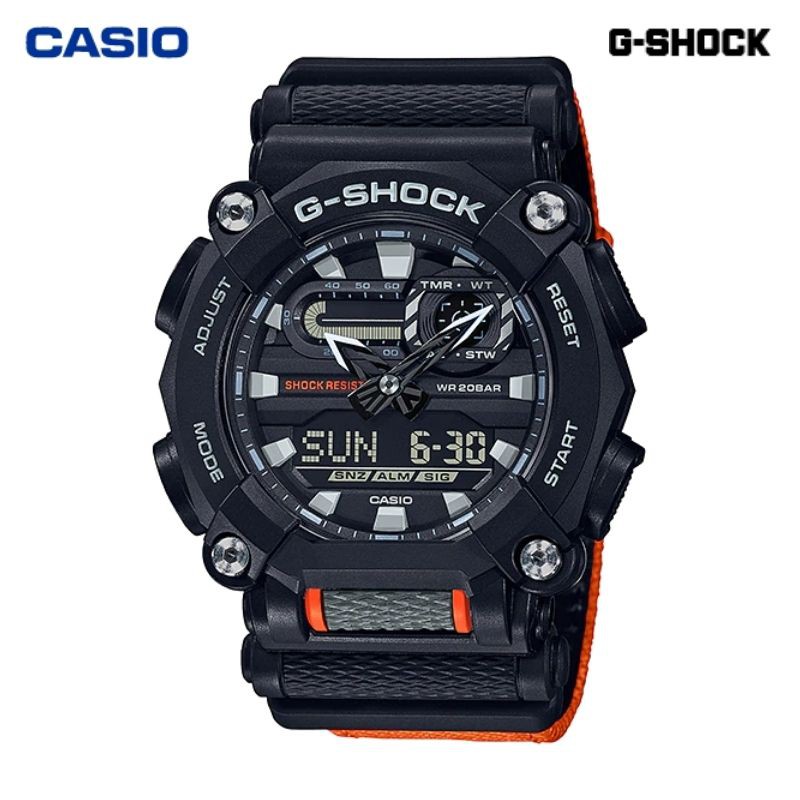 JAM TANGAN PRIA CASIO G-SHOCK GA-900C-1A4 ORIGINAL - GSHOCK GA900C HITAM ORANYE