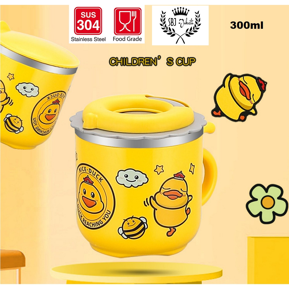 Cangkir Mug Anak Stainless 300ml Dengan Sedotan - 300 ml