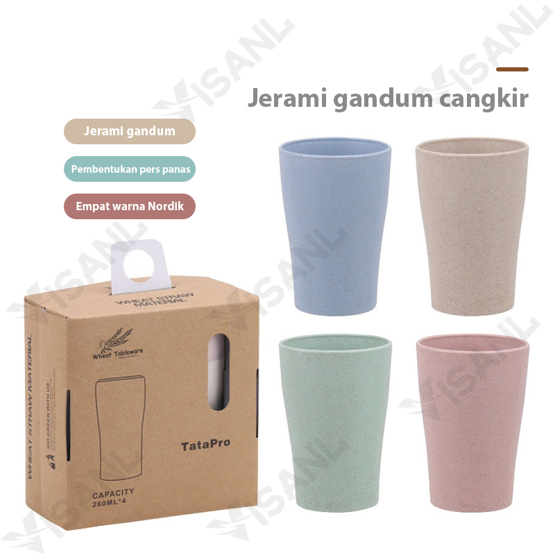 4IN1 Gelas Wheatstraw Cangkir Plastik Cup Warna Warni Wheat Water Fashion Water Toothbrush Cup