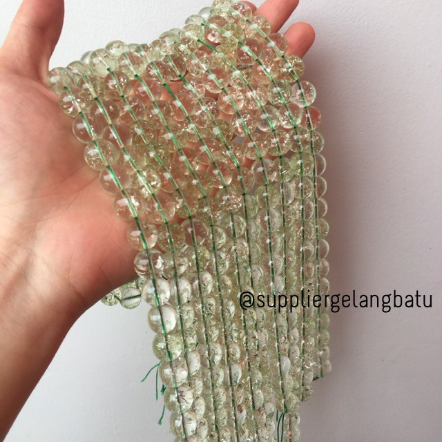 semi stone rutilated kuarsa quartz green 12mm hijau gelang kalung aksesoris beads craft supplier