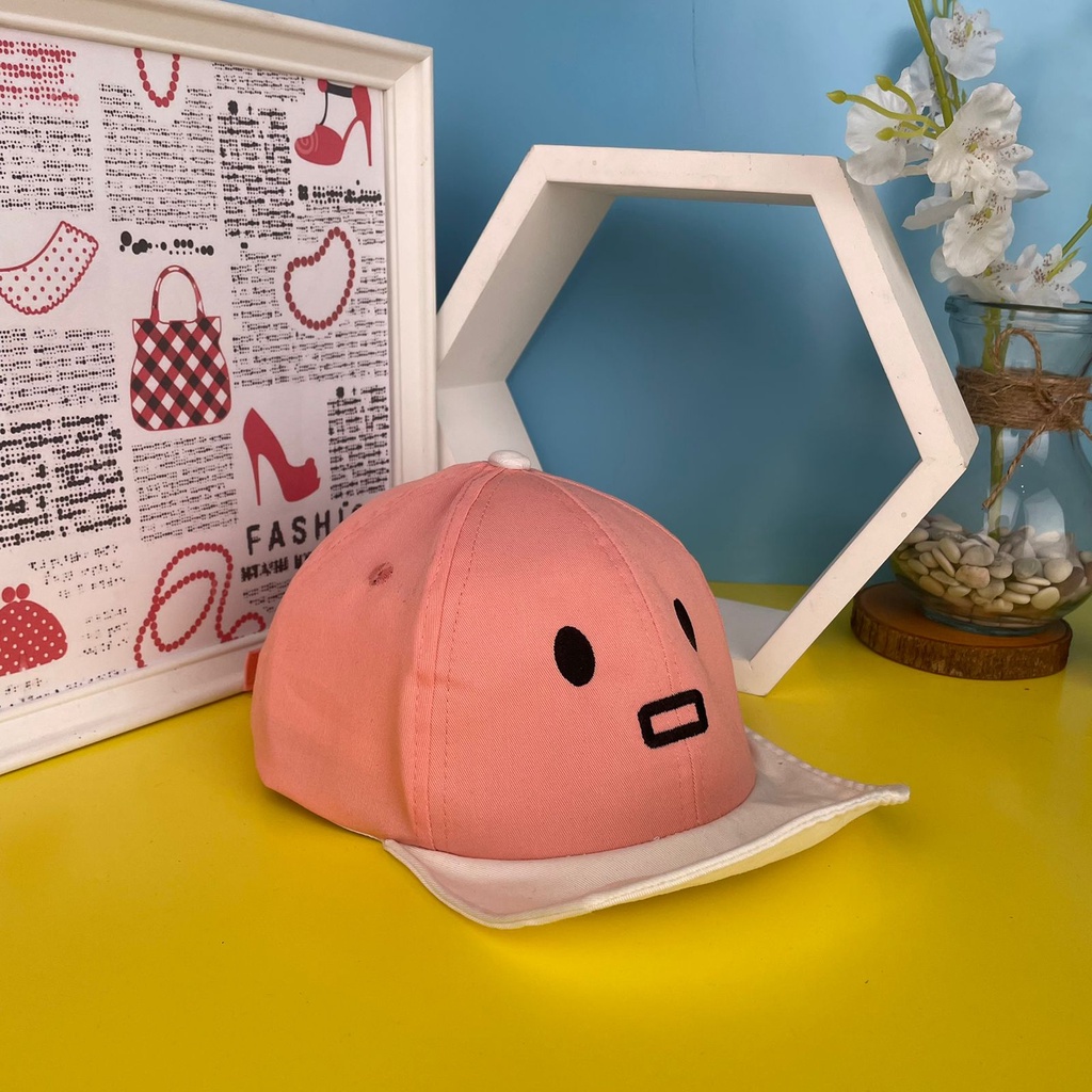 MetaCollections TOPI ANAK FASHION HAT MOTIF EKSPRESI LUCU TOPI ANAK UNISEX MOTIF BORDIR EMOJI-PINK