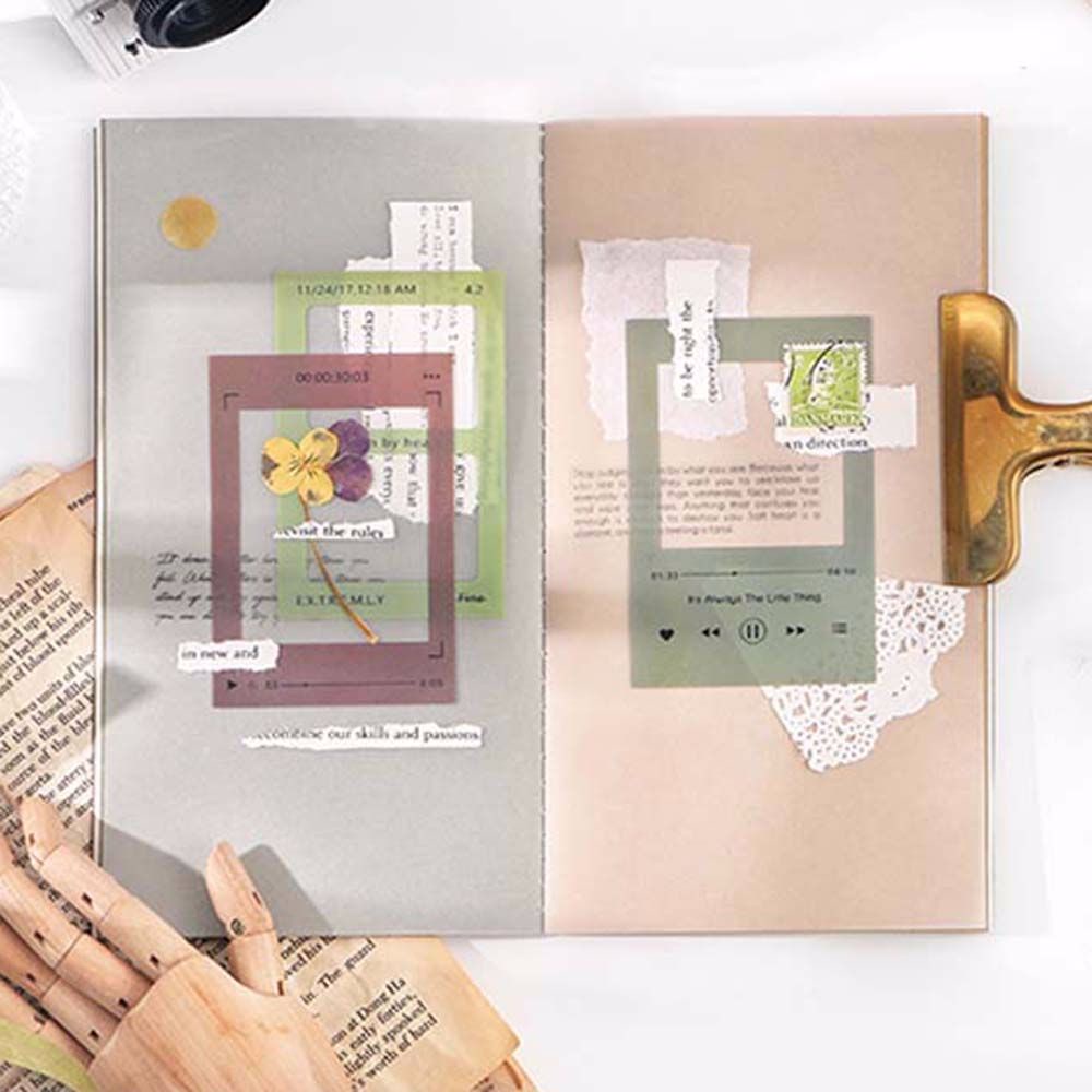ELEGANT Diy Card Frame Series Stickers Transparent Vintage Gear of Memory PET Stickers 15pcs Time Boundary Series Photo Album Decorative Scrapbooking Background Decorative Junk Journal Decorative Frame Series Stickers Stationery Stickers