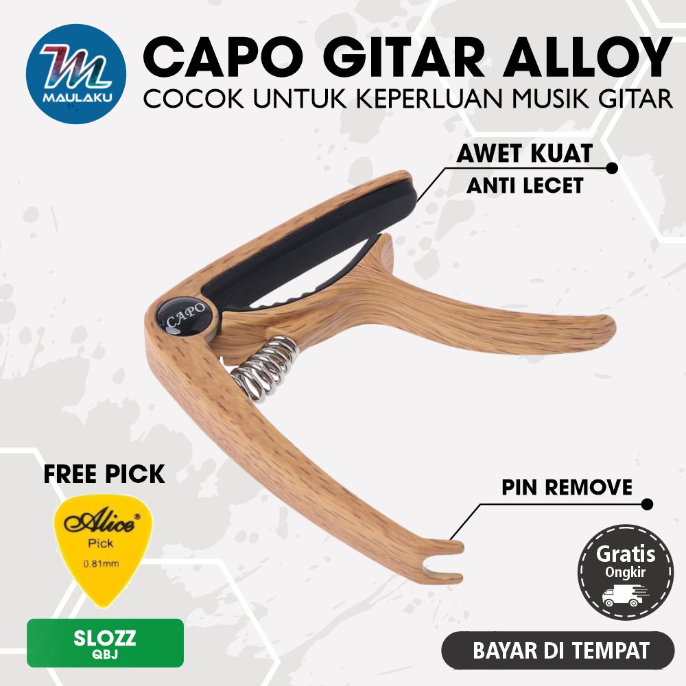 Capo Gitar Akustik Elektrik Ukulele Besi Aluminium Alloy Desain Kayu