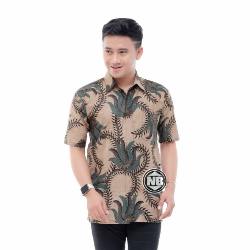 Kemeja Batik Pria Lengan Pendek BATIK BERKAHTURAH SIZE M L XL XXL BSWART BatiK HRB026 Kenongo Hem Panjang Padi