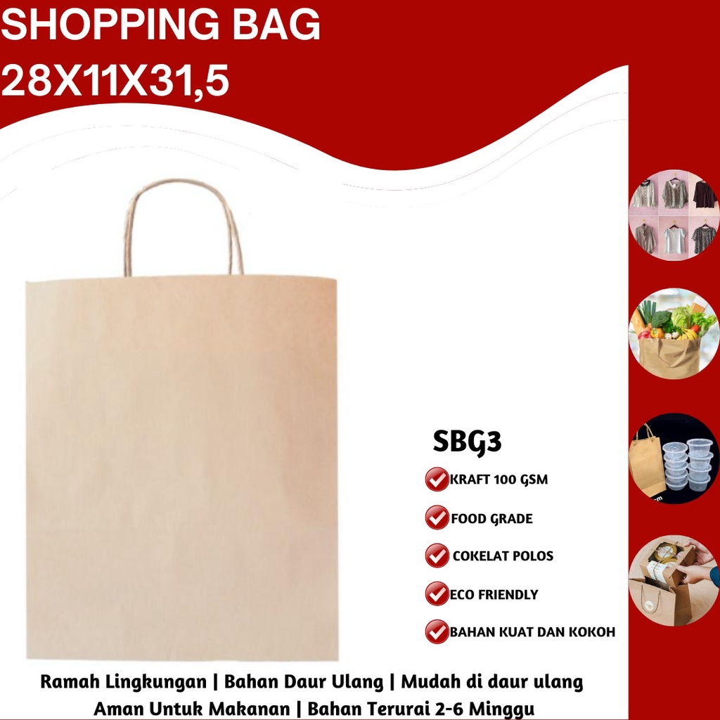 Paper Bag Shopping Bag KantOng Kertas (SBG3-28X11X31.5 Cm)