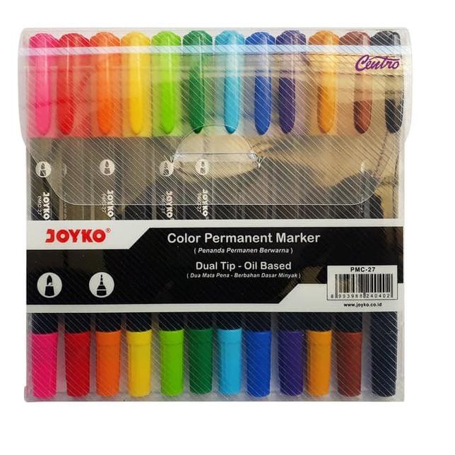 

Joyko Brush Pen Dual Tip Oil Based Color Permanent Marker Set 12 Warna