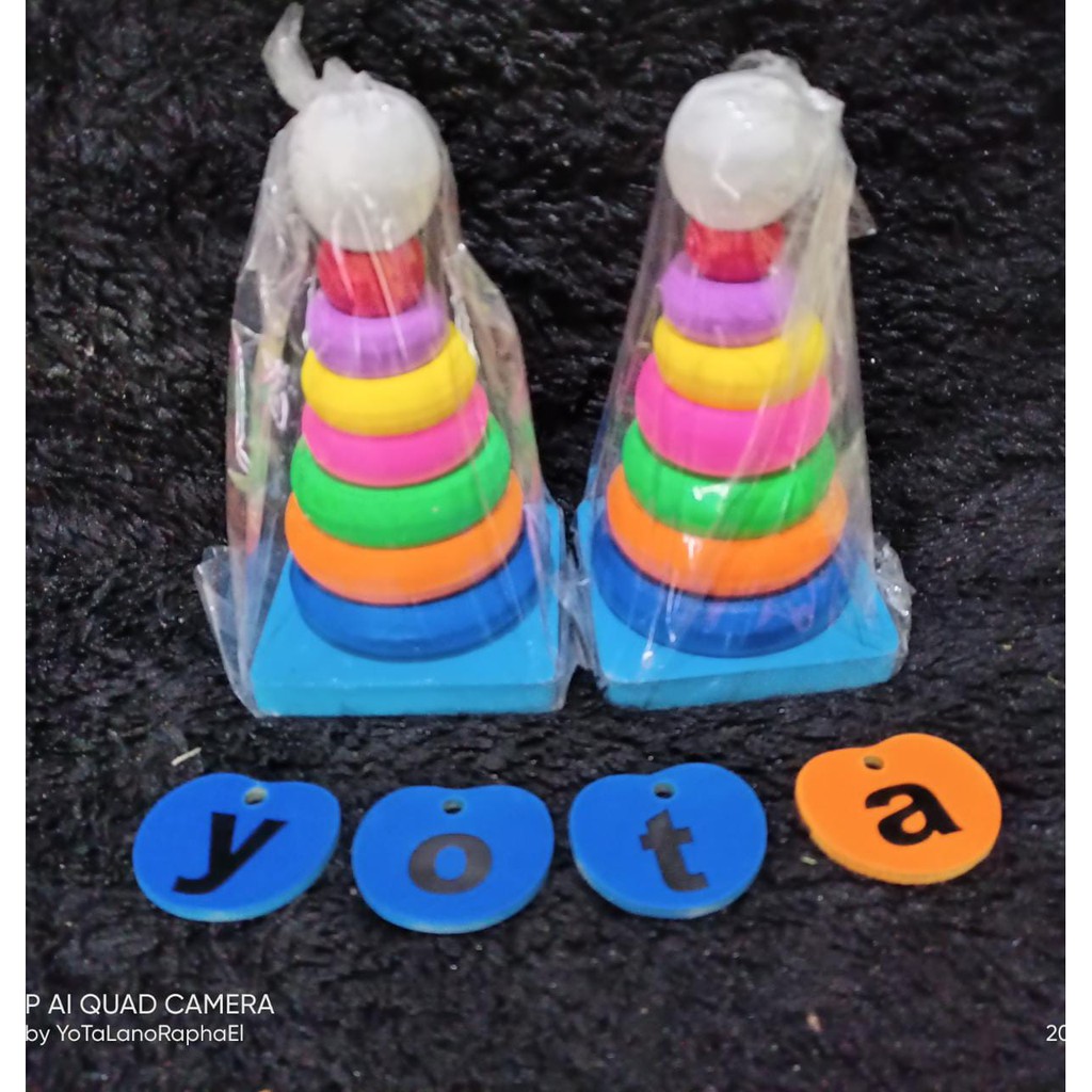 ape_yota mainan edukatif Balok kayu menara Donat Pelangi