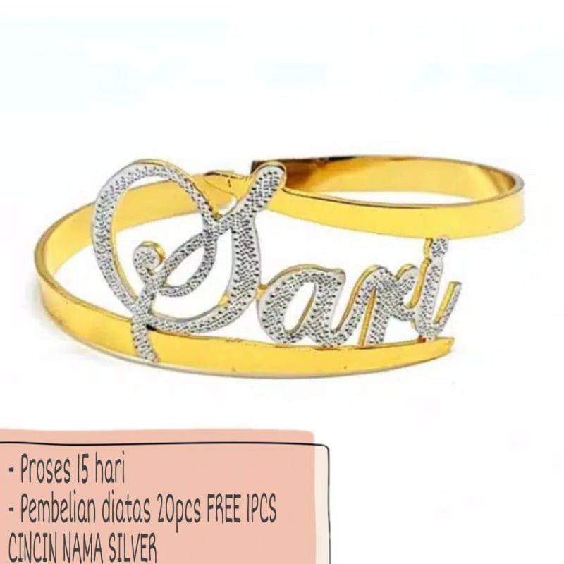 Gelang Nama Gold Silver Kombinasi Bangle PGM GN09