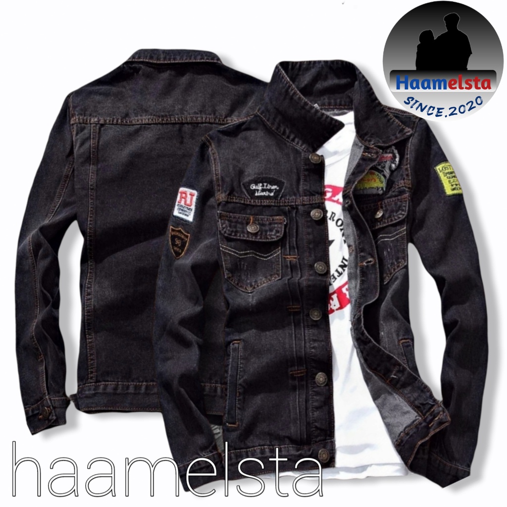 [COD]Jaket Jeans Denim Black Zoman dengan Style Sablon Jepang|Jaket Denim Valhalla|Jaket Tokyo Ravengers-Emblem 03Hitam