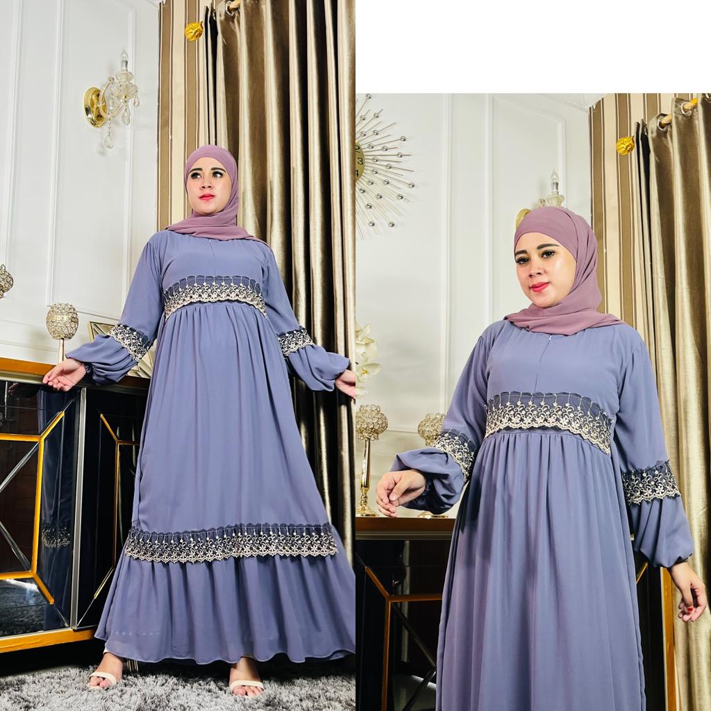 BAJU DEWASA GAMIS CERUTY MIX RENDA MOTIF SULTAN BUSUI FRIENDLY