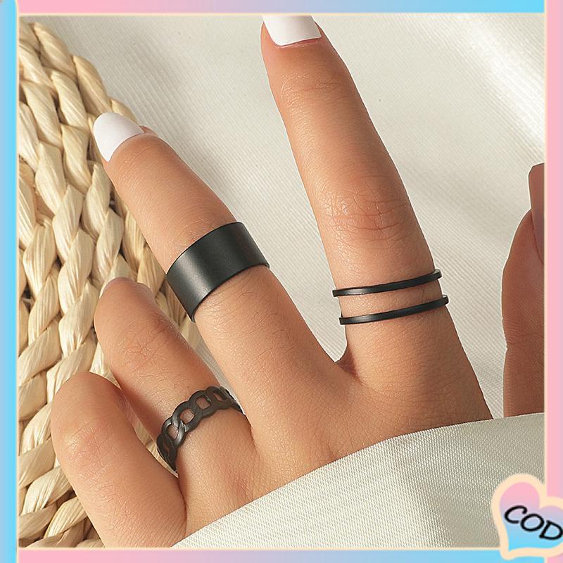 COD❤️ 3 Pcs/set Korea Vintage Jari Cincin Set In Fashion Keren Punk Knuckle Cincin untuk Pria Wanita Hip Hop Perhiasan-A.one