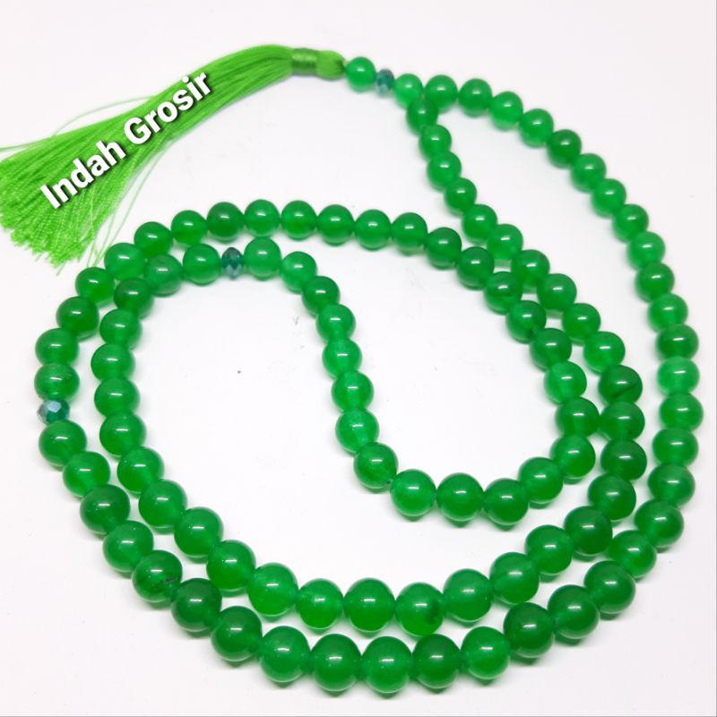 Tasbih Batu Giok Hijau Kristal 8mm 33Butir 99Butir Natural Super Halus