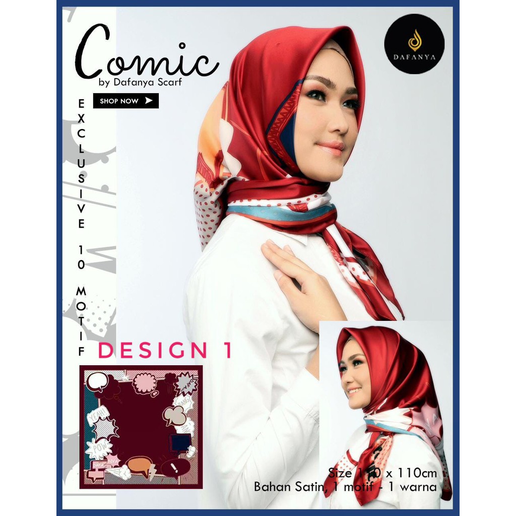 Hijab segi empat comic motif pop art Dafanya scarf satin (1)