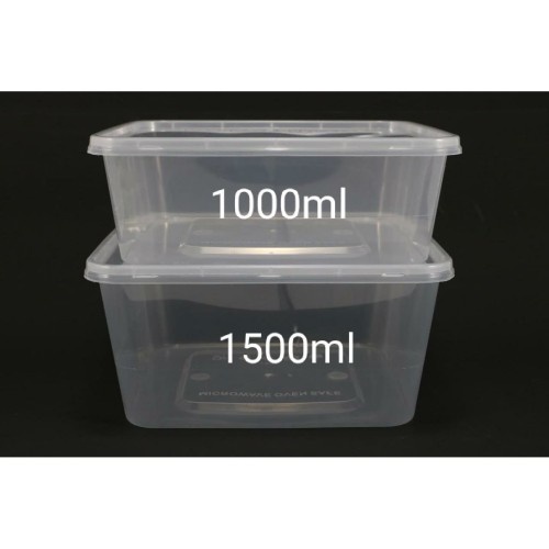 (isi 25pc/slop)Thinwall Square 1000ml 1500ml 2000ml 3000ml SQ - Kotak Makan Plastik [Isi 25] (MOHON 