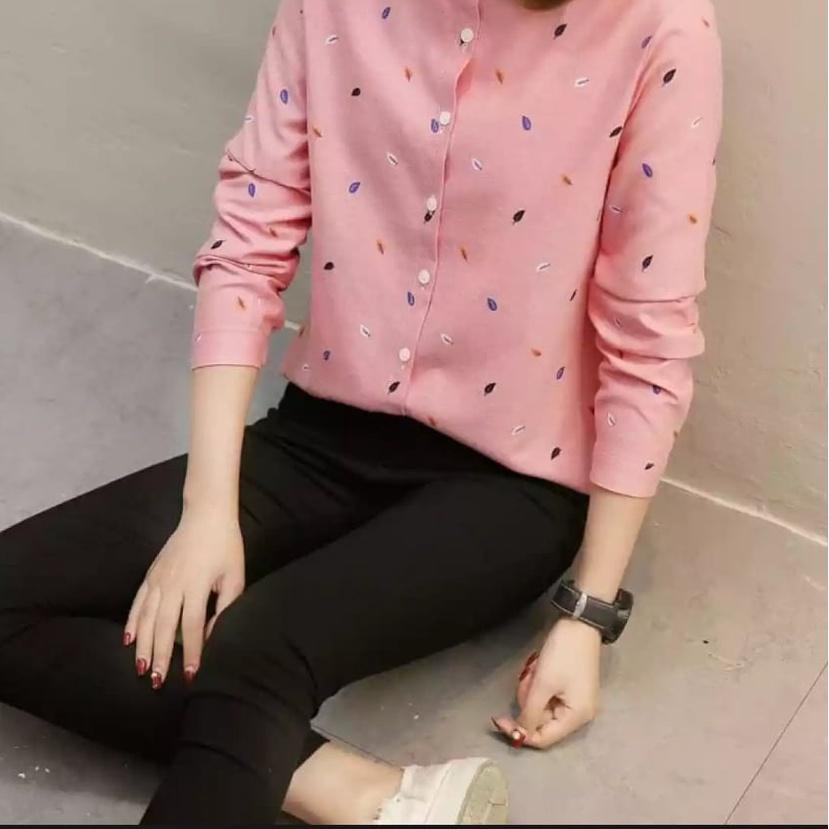 BEST SELLER P9438 KEMEJA WANITA MOTIF DAUN JATUH / KEMEJA WOLFIS / KEMEJA ATASAN WANITA / KEMEJA TER