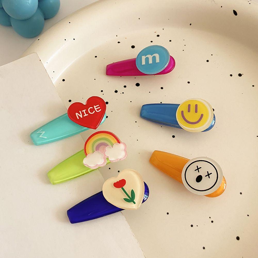 Agustina Kartun Jepit Rambut Poni Klip Hiasan Kepala Bunga Lucu M Kacang Permen Warna Hiasan Kepala Akrilik Wajah Tersenyum Wanita Hair Clip