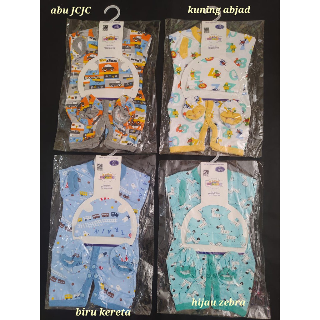 HOKIKU Set 3 in 1 romper segiempat kodok topi sarung kaki bayi newborn SNI Lembut