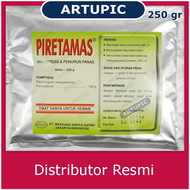 Piretamas 250 gram Paracetamol Unggas Hewan Ayam Vitamin C Sorbitol Penurun Panas Gumboro CRD Ayam