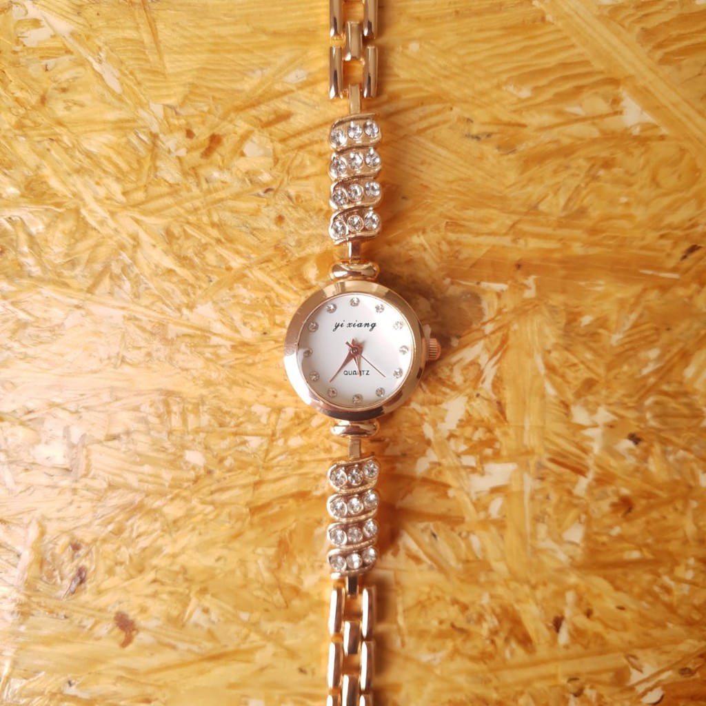 JAM TANGAN WANITA IMPORT KECIL PESTA GOLD DIAMOND MEWAH ORIGINAL TAHAN AIR GELANG CESARI JAM044G1