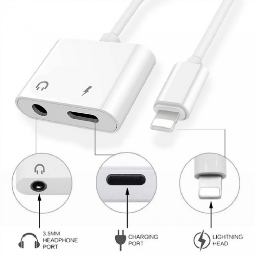 Kabel Adapter Splitter Lightning 2in1 Jack 3.5mm for iP X XS XR 11 12 13 14 Pro Max - Tanpa Bluetooth Bisa Open Mic