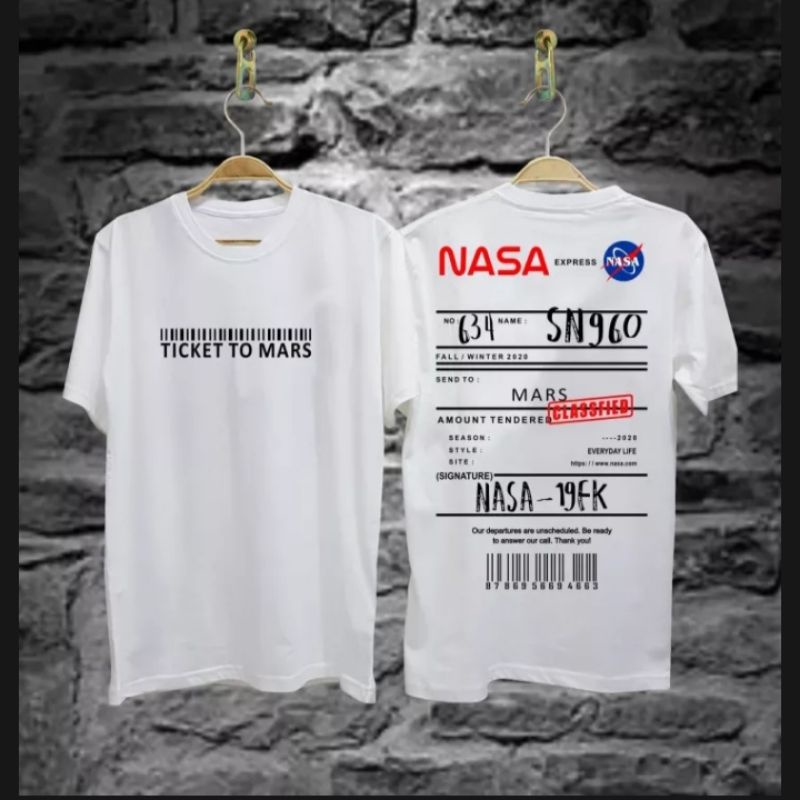 Baju Kaos Nasa / Baju Kaos Ticket To Mars / Baju Kaos Astronot / Baju Kaos Planet / Baju Kaos hitam 